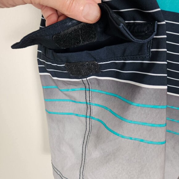 Mens George Swimsuit Trunks Navy Blue Aqua Gray Drawstring Waist Size L 36-38 - Picture 7 of 9